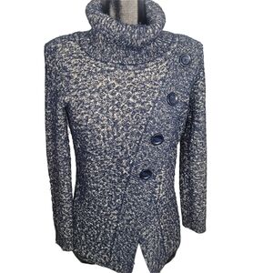 Studio Mode Blue & White Speckled Y2K Knit Turtleneck Sweater M